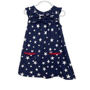 Carters Girls Dress 4 Navy Star Print Ruffle Flutter Sleeve A Line Cute